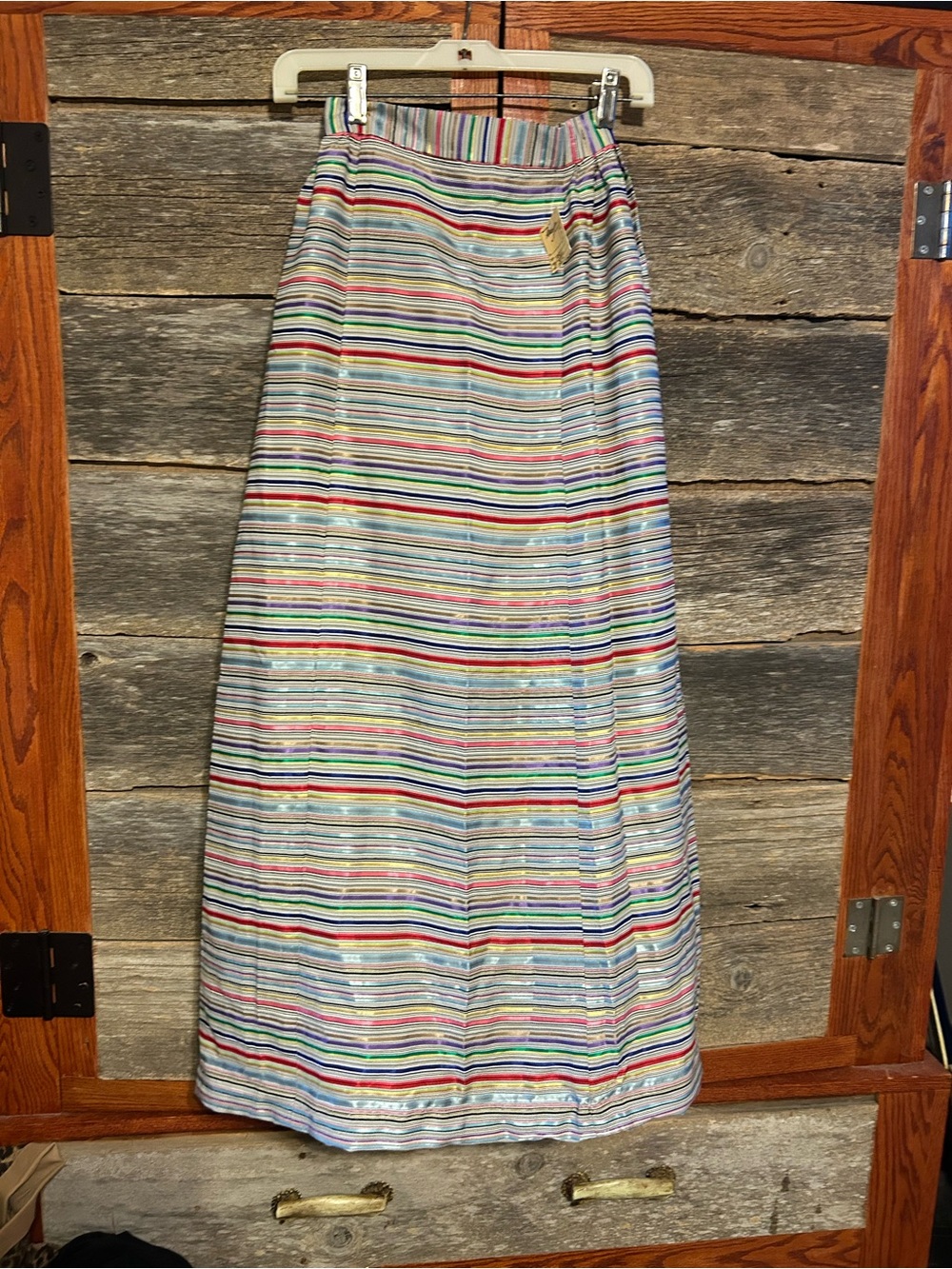 Homemade 1950s Multi-Color Striped Maxi Skirt Size 2 Re-Hemmed New Zipper Handle - Picture 1 of 9